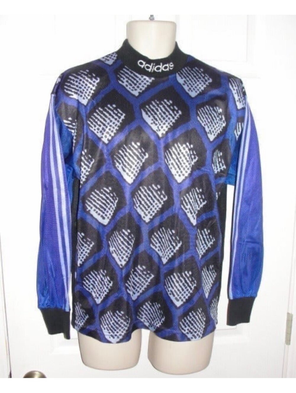 Adidas Long Sleeve Athletic Soccer Goalie Jersey Top Men's Blue Black 90’s Y2K